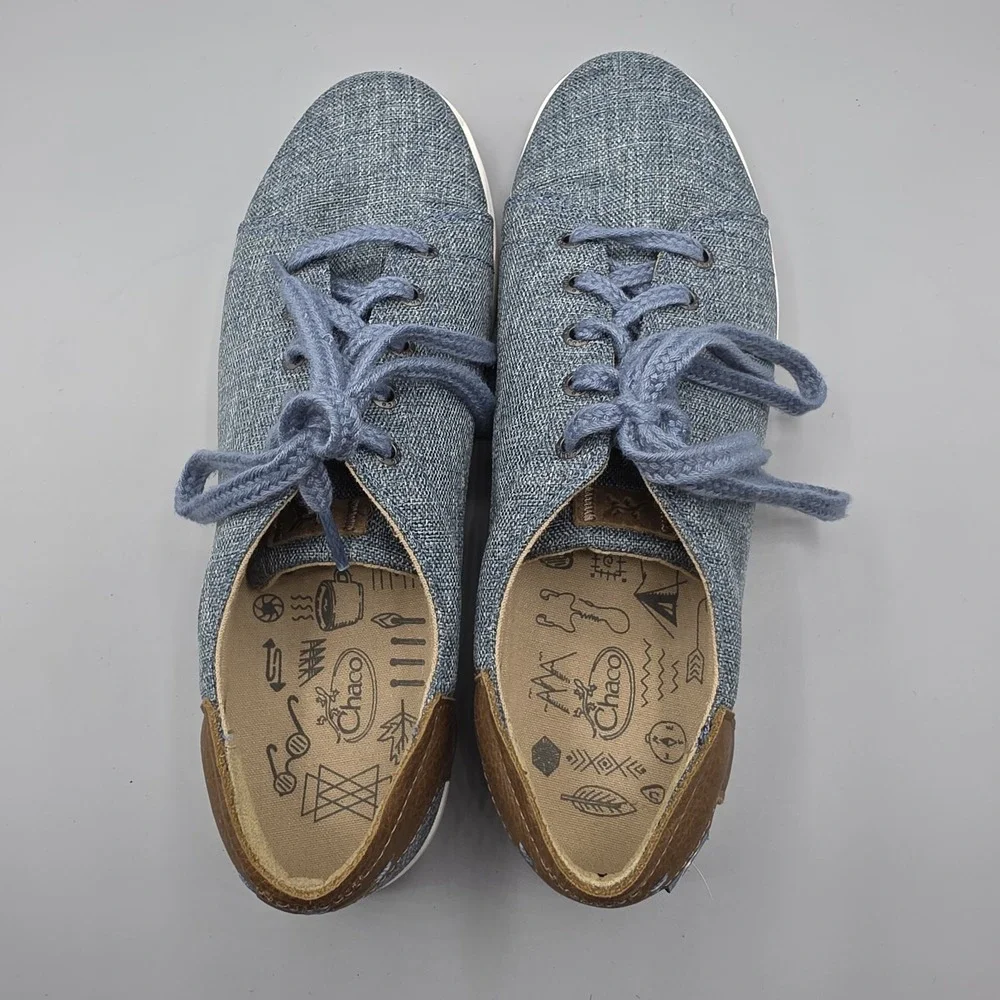 Chaco Ionia Sneakers Womens Size 9 Blue Denim Chambray Comfort Lace Up Walking